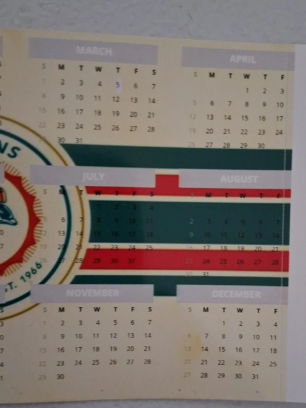 Calendar Poster - Teal, Orange, White Football Team Miami Dolphins Small